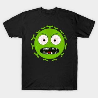 Angry green virus with fierce eyes T-Shirt